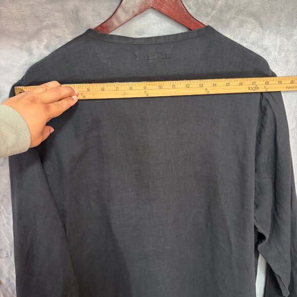 FLAX 100% Linen Tunic Top Lagenlook Oversized Pin-Tuck Shirt Black Size L - Picture 12 of 12